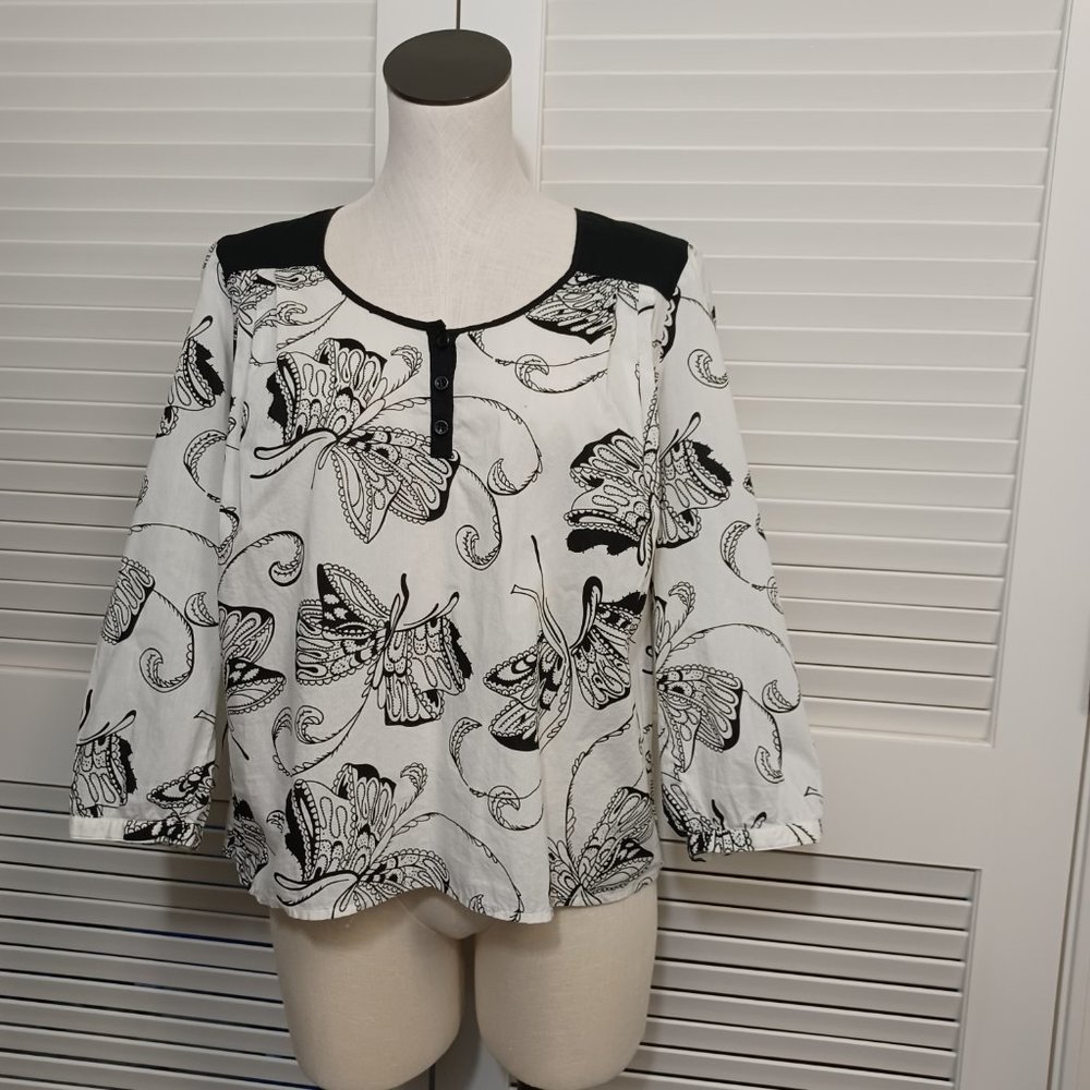 Anthropologie Black and White Butterfly Print Blouse